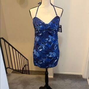 Blue Floral Halter Swimdress